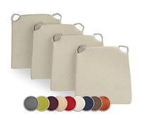 sunnypillow Lot de 4 galettes de Chaise en Forme de trapèze - Ecru | Assise Confortable avec Bande de Velcros Intérieure extérieure Dimensions: 42 (arrière) 35 (derrière) x 40 x 5 cm