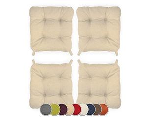 sunnypillow Lot de 4 galettes de Chaise en Forme de trapèze - Ecru | Assise Confortable avec Bande de Velcros Intérieure extérieure Dimensions: 40 (arrière) 35 (derrière) x 40 x 8 cm