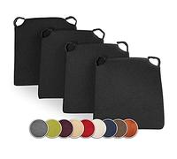 sunnypillow Lot de 4 galettes de Chaise en Forme de trapèze - Noir | Assise Confortable avec Bande de Velcros Intérieure extérieure Dimensions: 42 (arrière) 35 (derrière) x 40 x 5 cm