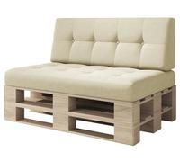 sunnypillow Set de 2 Coussins pour Palette Matelas Extérieur - d’Assise 120 x 80 x 15 cm + Dossier 120 x 40 x 20/10 cm - Confortable Coussins pour Canapé Jardin, Salon, Terrasse, Balcon - Ecru