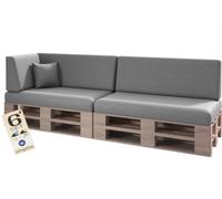 sunnypillow Set de 6 Coussins pour Canapé Palette - Gris | Matelas Extérieur Impermeable, Anti UV - d’Assise 120 x 80 x 15 cm + Dossier 120 x 40 x 20/10 cm - Coussin Salon de Jardin