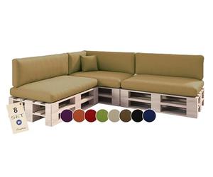sunnypillow Set de 8 Coussins pour Canapé Palette Matelas Extérieur - d’Assise 120 x 80 x 15 cm + Dossier 120 x 40 x 20/10 cm - Coussin Salon de Jardin, Terrasse, Balcon - Beige