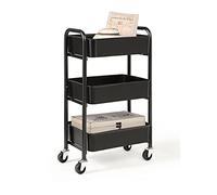 SunnyPoint Organiseur de Rangement Compact à roulettes en métal à 3 Niveaux - Chariot Utilitaire Mobile pour Cuisine/sous Le Bureau avec roulettes (Noir, Compact (39,4 x 68,1 x 26,1 cm)
