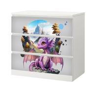 Sunnywall® Film adhésif pour meubles compatible avec IKEA Malm Commode Film autocollant avec motif dragon sur rocher | Collage sans bulles | Chambre d'enfant 3 pièces 80 cm