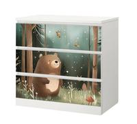 Sunnywall® Film pour meubles compatible avec IKEA Malm Commode Film autocollant avec motif petit ours dans la forêt | Collage sans bulles | Chambre d'enfant 3 pièces 80 cm