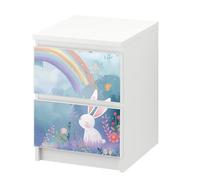 Sunnywall® Lot de 2 films autocollants pour meubles IKEA Malm - Avec motif lapin et arc-en-ciel - Collage sans bulles - Pour chambre d'enfant - 40 cm