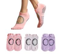 Sunolkie 3 paires de chaussettes de Pilates antidérapantes pour femmes et filles, chaussettes d'entraînement de yoga, ouvertures respirantes respirantes pour le fitness, taille unique