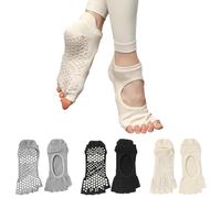 Sunolkie 3 paires de chaussettes de yoga Pilates chaussettes antidérapantes, chaussettes de remise en forme de danse femme, chaussettes de yoga bout ouvert antidérapant en coton respirant, Blanc +