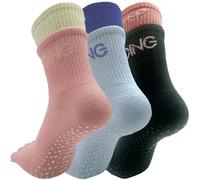 Sunolkie Chaussettes Antidérapantes avec Doigts pour Femmes - 3 Paires de Chaussettes Pilates avec Conception à Cinq Doigts pour Yoga, Pilates, Danse, Fitness, Barre et Gym