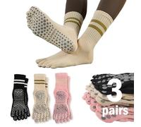 Sunolkie Chaussettes Antidérapantes pour Pilates et Yoga pour Femmes, Chaussettes Longues à Compression pour orteils, Coton Respirant Élastique avec Points en Caoutchouc, Chaussettes de Sport