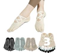 Sunolkie Chaussettes de yoga antidérapantes Pilates pour femme 5 doigts chaussettes de yoga Grip chaussette d'entraînement poignées et sangles antidérapantes, 3 paires