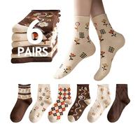 Sunolkie Lot de 6 paires de chaussettes amusantes pour femme en coton épais Motif floral mignon Chaussettes de sport Chaussettes pour femme et fille 35-38