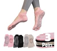 Sunolkie Yoga Pilates Chaussettes Tabi Antidérapantes Chaussettes de Fitness Danse Femme Élastique Respirant en Coton de Sport à 5 Doigts (3 Paires)