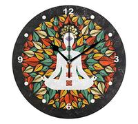 SUNOP Horloge Murale pour Enfants Imprimé à l'huile 1 Mandala en Feuilles d'arbre avec Pose de Lotus de Yoga, Horloge Murale pour Salon, Chambre à Coucher, Cuisine et Bureau Vintage