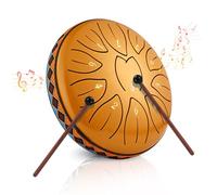 Sunowl Steel Tongue Drum, 6 Pouces 11 Tons C Key Handpan Drum, Mini Tambour à Langue Handpan Instrument, Percussion Steel Drum Kit pour Performances, Méditation, Yoga, Education, Or