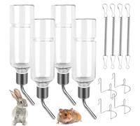 SUNOYA 4 Pièces Biberon Lapin, 350ml Abreuvoir Automatique avec Support, Suspendu sans Goutte à Goutte pour Rongeurs, Cochons d'Inde, Hamsters