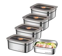 SUNOYA 4 Pieces Boite Alimentaire Inox, 1200ml Boîtes De Congélation, Récipients En Acier Inoxydable, Boîte À Charcuterie En Acier Inoxydable Pour Conserver Des Repas Collations