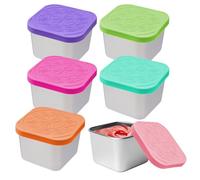 SUNOYA 6 Pièces Recipient Sauce En Acier Inoxydable, 180ml, Récipient a Vinaigrette, Récipients a Vinaigrette, avec Couvercles En Silicone, pour Collations, Sauces, Salade, Épices