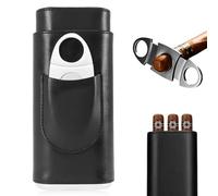 SUNOYA Boîte à Cigares En Cuir, Étui à Cigares En Cuir avec Coupe-Cigares, Étui à Cigare pour Cigares 3, Cave à Cigares Portable, Étui à Cigares pour Voyage Court Cadeau pour Homme, Noir