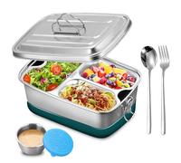 SUNOYA Boîte a Déjeuner En Acier Inoxydable, Anti-Fuite, 2000 Ml, Boîte Bento a 3 Compartiments avec Cuillère Et Fourchette, Hermétique, Sans Bpa, Compatible Lave-Vaisselle
