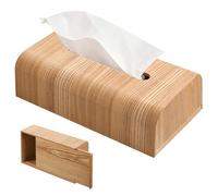 SUNOYA Boîte à mouchoirs en bois, placage massif, design minimaliste, bois naturel, cuir, pour la maison et le restaurant, 265×140×85mm