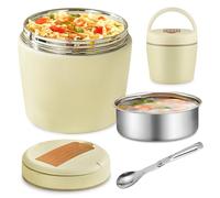 SUNOYA Boîtes Alimentaires Isothermes, 1500ml, Boîte Alimentaire Isotherme, Boîte Isotherme Repas Chaud En Acier Inoxydable, avec Cuillère, Pour Ecole, Bureau, Camping