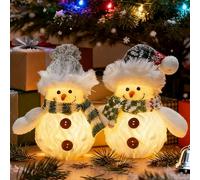 SUNOYA Bonhomme de neige - Lot de 2 figurines de Noël à LED - Bonhomme de neige debout - Décoration d'hiver pour Noël, intérieur, fenêtre, cheminée, bureau, chambre - Éclairage de Noël