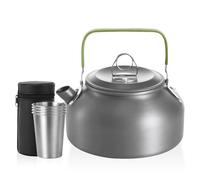 SUNOYA Bouilloire de camping, théière 0,8 l, cafetière, bouilloire de camping avec 4 gobelets en acier inoxydable pour pique-nique, randonnée