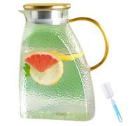 SUNOYA Carafe en Verre, Carafe Eau avec Brosse, 1,8 Litres Pichet à Eau, Pichet en Verre, Carafe en Verre Borosilicate avec Couvercle en Acier Inoxydable pour Infuseur Fruit, Thé Glacé, Café Chaud