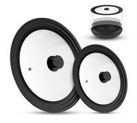 Sunoya Couvercle universel en verre, couvercles avec bord en silicone, pour diamètres 16/18/20 cm et 24/26/28 cm (noir)