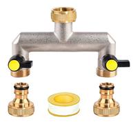SUNOYA Distributeur d'eau pour robinet 2 voies, 3/4" en laiton, distributeur d'eau 2 voies, distributeur 2 voies avec robinet à boisseau sphérique, distributeur de robinet 2 voies avec ceinture de