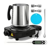 SUNOYA Fondeur de cire électrique - Pot de cire électrique pour la fabrication de bougies - Avec plaque chauffante - 900 ml - Arrosoir - Cuillère mélangeuse - Kit de démarrage pour débutants et