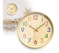 SUNOYA Horloge Murale Enfant 30Cm, Horloge Murale Radio Pilotée, Murale Silencieuse Colorée, Chiffres Arabes Colorés Apprentissage Grain De Bois Silencieuse À Piles pour Ecole Chambre Enfant Salon