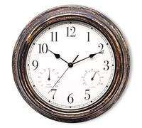 SUNOYA Horloge Murale Exterieure Etanche, 30 cm Horloges de Jardin Etanches avec Thermomètre et Hygromètre, Horloge De Jardin, Horloges D'extérieur Etanche pour Balcon, Salle de Bain, Cuisine