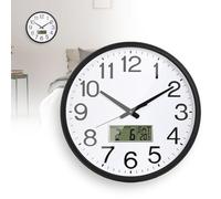 SUNOYA Horloge murale silencieuse avec affichage de la température, horloge murale numérique radio-pilotée, 32 cm, écran LCD éclairé numérique, avec température et jour de la semaine, pour salon