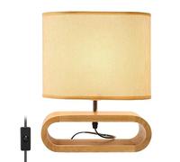 SUNOYA Lampe de chevet en bois, lampe de table en bois, lampe de chevet, lampe de table avec câble et couvercle en tissu, trois couleurs réglables pour chambre à coucher, salon, dortoir