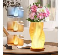 SUNOYA Lampe de Table LED, Lampe De Chevet, Veilleuse avec Base Bois, Lampe de Nuit, Lampe Illusion 3D, LED Forme Vase, Lampe de Bureau pour Lit, Chambre à Coucher, Rebord de Fenêtre