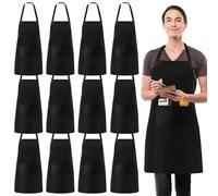 SUNOYA - Lot de 12 tabliers de cuisine unisexe, imperméables, avec 2 poches, taille 75 x 65 cm, noir, pour adultes