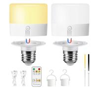SUNOYA Lot de 2 ampoules rechargeables avec télécommande, ampoule à batterie E27, ampoules rechargeables avec batterie, 3 couleurs à intensité variable, minuterie, ampoules LED amovibles