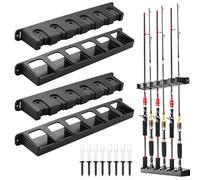 SUNOYA Lot de 2 paires de supports muraux pour cannes à pêche - Support mural vertical pour 6 cannes à pêche - Support mural vertical pour mur, garage, bateau, plafond