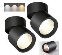SUNOYA Lot de 2 spots LED orientables pour plafond, noirs, 7 W, pivotants et rotatifs, changement de couleur tricolore à 360°, 3000 K/4000 K/6000 K, IRC 98, large zone éclairée