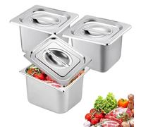 SUNOYA Lot De 3 Bac Inox Alimentaire, Récipients en Acier Inoxydable avec Couvercle, Plat Four Rectangulaire, Plats à Four en Acier Inoxydable, Récipient Gastronorme Alimentaire, 17,6 x 16,2 x 15 cm