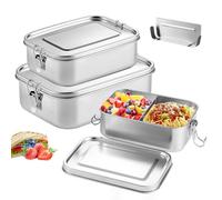 SUNOYA Lot de 3 Boîte a Bento En Acier Inoxydable, Lunch Box Inox, avec Compartiment, pour Pique Nique, Travail, Ecole, 850 Ml / 1400 Ml / 2400 Ml