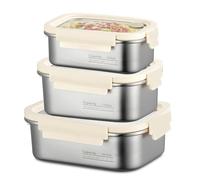 SUNOYA Lot de 3 boîtes de conservation avec couvercle - 800 ml/1150 ml/1400 ml en acier inoxydable avec couvercle hermétique et anti-fuite - Récipient en acier inoxydable avec couvercle et valve sous