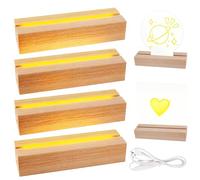 SUNOYA - Lot de 4 bases d'affichage LED en bois - Socle lumineux LED USB - Base LED de bureau pour plaque acrylique - Base d'éclairage en bois pour plaque acrylique de 3,5 mm d'épaisseur