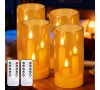 SUNOYA Lot de 4 bougies LED sans flamme, bougies sans flamme avec télécommande et minuterie, bougie à piles, bougie pilier LED à trois mèches pour fêtes, festivals et décoration de Noël