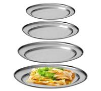 SUNOYA Lot De 4 Plateau De Service, Plateaux Ovales En Acier Inoxydable, Plateaux De Service Ovale Plat Inox Bol Décoratif Pour Présenter Des Fruits, Des Légumes, Des Bonbons (Argenté)