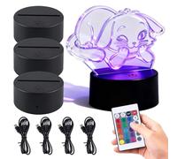 SUNOYA Lot de 4 socles lumineux 3D avec télécommande, veilleuse LED 3D, socle réglable 16 couleurs, socle LED pour verre acrylique, chambre à coucher, salon, bar, magasin - Couleur bois (B)