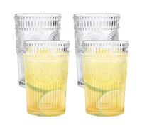 SUNOYA Lot de 4 tasses à café, verres romantiques, 380 ml, verres à eau romantiques, vintage en verre gaufré, verres à eau, verres à eau, verres à eau, pour eau, boisson, cocktail