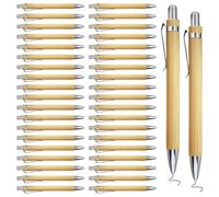 SUNOYA Lot De 50 Stylos Personnalisés En Bambou, Stylos À Bille Rétractables, Pour L'école Et Le Bureau, Encre Noire, Bambou Naturel, Durable, Écriture Fluide